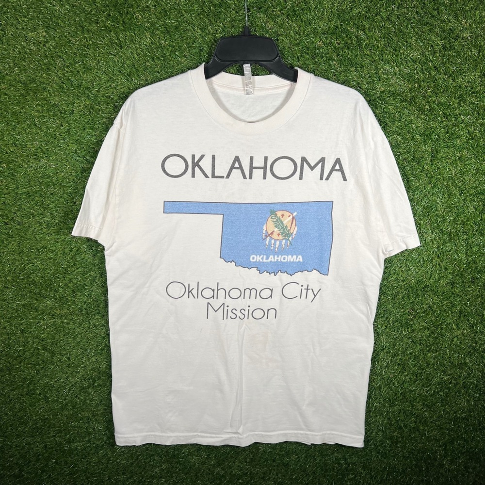 Vintage Alstyle Oklahoma City Mission T Shirt‎ White Large Graphic State Map